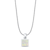 Lab Created White Opal Square Pendant Rope Chain Necklace 925 Sterling Silver