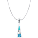 Lab Created Blue Opal Aztec Pendant Bead Chain Necklace 925 Sterling Silver