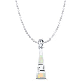 Lab Created White Opal Aztec Pendant Bead Chain Necklace 925 Sterling Silver