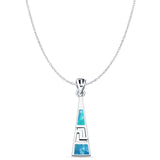 Lab Created Blue Opal Aztec Pendant Cable Chain Necklace 925 Sterling Silver