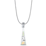Lab Created White Opal Aztec Pendant Rope Chain Necklace 925 Sterling Silver