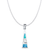 Lab Created Blue Opal Aztec Pendant Rolo Chain Necklace 925 Sterling Silver