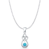 Round Lab Created Blue Opal Twisted Heart Pendant Bead Chain Necklace Oxidized 925 Sterling Silver