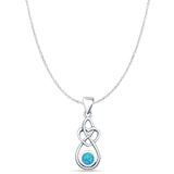 Round Lab Created Blue Opal Twisted Heart Pendant Cable Chain Necklace Oxidized 925 Sterling Silver