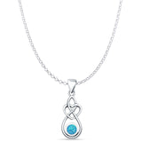 Round Lab Created Blue Opal Twisted Heart Pendant Rolo Chain Necklace Oxidized 925 Sterling Silver