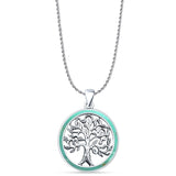 Turquoise Tree Of Life Pendant Rope Chain Necklace Oxidized 925 Sterling Silver