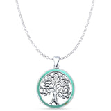 Turquoise Tree Of Life Pendant Rolo Chain Necklace Oxidized 925 Sterling Silver