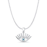 Evil Eye Pendant Bead Chain Necklace 925 Sterling Silver