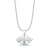 Evil Eye Pendant Rope Chain Necklace 925 Sterling Silver