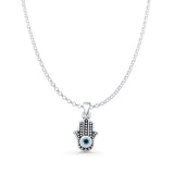 Hand Of Hamsa & Evil Eye Pendant Rolo Chain Necklace 925 Sterling Silver