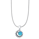 Lab Created Blue Opal Moon & Sun Pendant Snake Chain Necklace 925 Sterling Silver