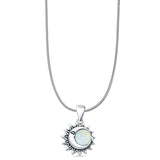 Lab Created White Opal Moon & Sun Pendant Snake Chain Necklace 925 Sterling Silver