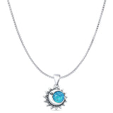 Lab Created Blue Opal Moon & Sun Pendant Box Chain Necklace 925 Sterling Silver