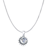Moonstone Moon & Sun Pendant Box Chain Necklace 925 Sterling Silver