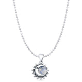 Moonstone Moon & Sun Pendant Bead Chain Necklace 925 Sterling Silver