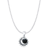 Black Onyx Moon & Sun Pendant Bead Chain Necklace 925 Sterling Silver