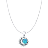 Lab Created Blue Opal Moon & Sun Pendant Cable Chain Necklace 925 Sterling Silver