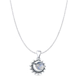 Moonstone Moon & Sun Pendant Cable Chain Necklace 925 Sterling Silver