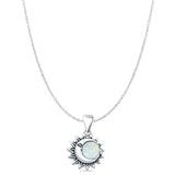 Lab Created White Opal Moon & Sun Pendant Cable Chain Necklace 925 Sterling Silver
