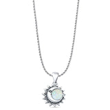 Lab Created White Opal Moon & Sun Pendant Rope Chain Necklace 925 Sterling Silver