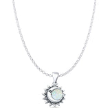 Lab Created White Opal Moon & Sun Pendant Rolo Chain Necklace 925 Sterling Silver