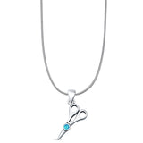 Lab Created Blue Opal Scissors Pendant Snake Chain Necklace 925 Sterling Silver
