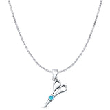 Lab Created Blue Opal Scissors Pendant Box Chain Necklace 925 Sterling Silver