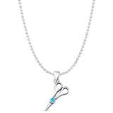 Lab Created Blue Opal Scissors Pendant Bead Chain Necklace 925 Sterling Silver