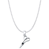 Black Onyx Scissors Pendant Bead Chain Necklace 925 Sterling Silver