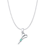 Turquoise Scissors Pendant Bead Chain Necklace 925 Sterling Silver