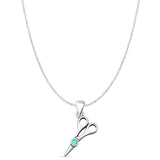 Turquoise Scissors Pendant Cable Chain Necklace 925 Sterling Silver
