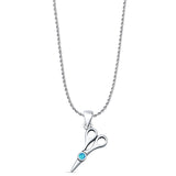 Lab Created Blue Opal Scissors Pendant Rope Chain Necklace 925 Sterling Silver