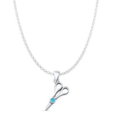 Lab Created Blue Opal Scissors Pendant Rolo Chain Necklace 925 Sterling Silver
