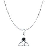 Black Onyx Triquetra Pendant Box Chain Necklace 925 Sterling Silver