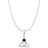 Black Onyx Triquetra Pendant Bead Chain Necklace 925 Sterling Silver