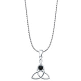 Black Onyx Triquetra Pendant Rope Chain Necklace 925 Sterling Silver