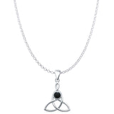 Black Onyx Triquetra Pendant Rolo Chain Necklace 925 Sterling Silver