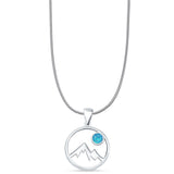 Lab Created Blue Opal Mountains & Moon Pendant Snake Chain Necklace 925 Sterling Silver