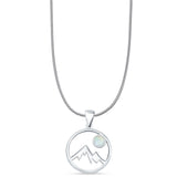 Lab Created White Opal Mountains & Moon Pendant Snake Chain Necklace 925 Sterling Silver
