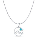 Lab Created Blue Opal Mountains & Moon Pendant Box Chain Necklace 925 Sterling Silver