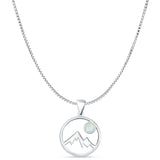 Lab Created White Opal Mountains & Moon Pendant Box Chain Necklace 925 Sterling Silver