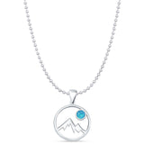 Lab Created Blue Opal Mountains & Moon Pendant Bead Chain Necklace 925 Sterling Silver