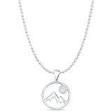 Lab Created White Opal Mountains & Moon Pendant Bead Chain Necklace 925 Sterling Silver