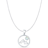 Lab Created White Opal Mountains & Moon Pendant Cable Chain Necklace 925 Sterling Silver