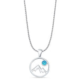 Lab Created Blue Opal Mountains & Moon Pendant Rope Chain Necklace 925 Sterling Silver