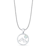 Lab Created White Opal Mountains & Moon Pendant Rope Chain Necklace 925 Sterling Silver