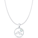 Lab Created White Opal Mountains & Moon Pendant Rolo Chain Necklace 925 Sterling Silver
