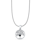 Black Onyx Tree Of Life Pendant Snake Chain Necklace 925 Sterling Silver