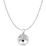 Black Onyx Tree Of Life Pendant Box Chain Necklace 925 Sterling Silver
