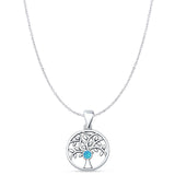 Lab Created Blue Opal Tree Of Life Pendant Cable Chain Necklace 925 Sterling Silver
